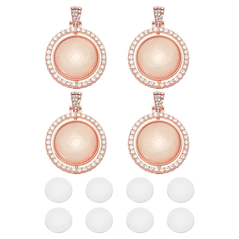 6151 1" Double Sided Blank Charm Pendants, 4Pcs Metal Rotatable Round